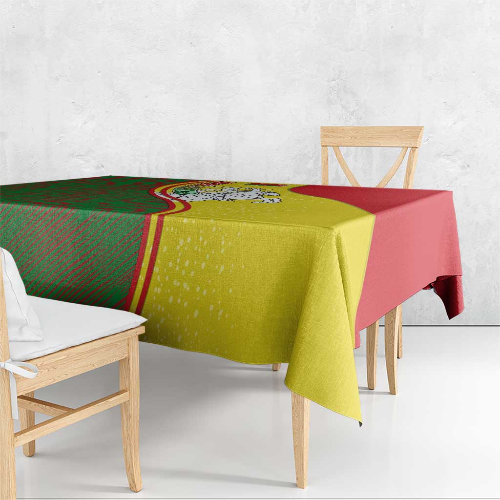 Belarus Pahonia Knight Crest Tablecloth with Red Green Yellow Folk Pattern Design