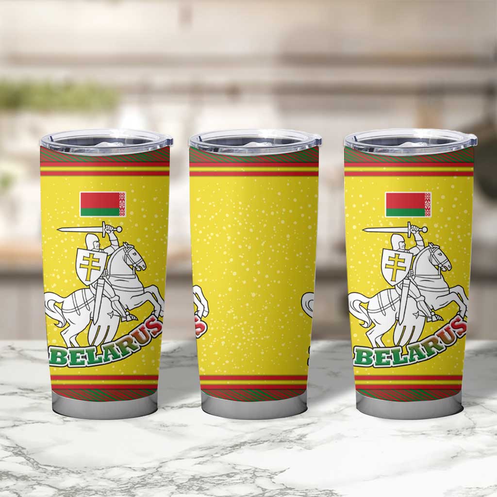 Belarus Pahonia Knight Crest Tumbler Cup with Red Green Yellow Folk Pattern Design