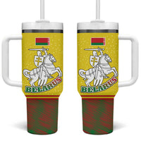 Belarus Pahonia Knight Crest Tumbler With Handle with Red Green Yellow Folk Pattern Design