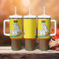 Belarus Pahonia Knight Crest Tumbler With Handle with Red Green Yellow Folk Pattern Design