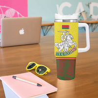 Belarus Pahonia Knight Crest Tumbler With Handle with Red Green Yellow Folk Pattern Design