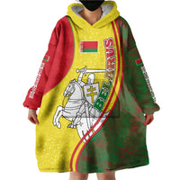 Belarus Pahonia Knight Crest Wearable Blanket Hoodie with Red Green Yellow Folk Pattern Design
