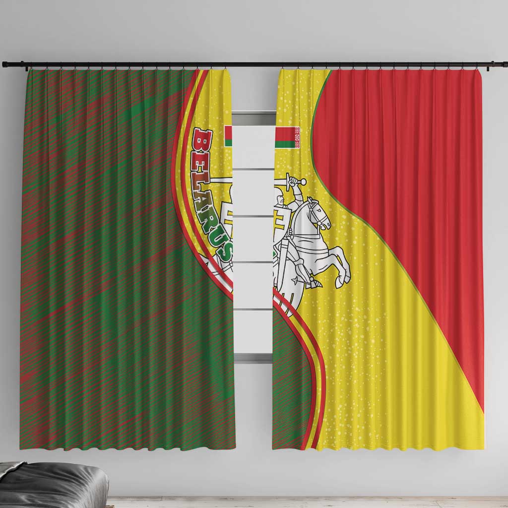 Belarus Pahonia Knight Crest Window Curtain with Red Green Yellow Folk Pattern Design