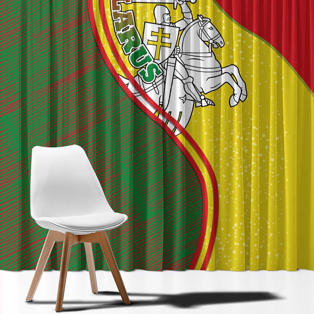 Belarus Pahonia Knight Crest Window Curtain with Red Green Yellow Folk Pattern Design