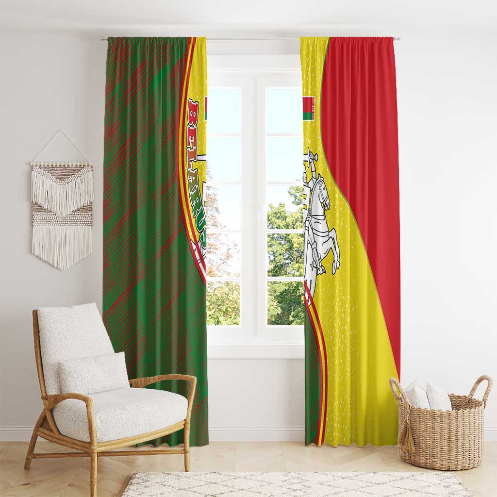 Belarus Pahonia Knight Crest Window Curtain with Red Green Yellow Folk Pattern Design