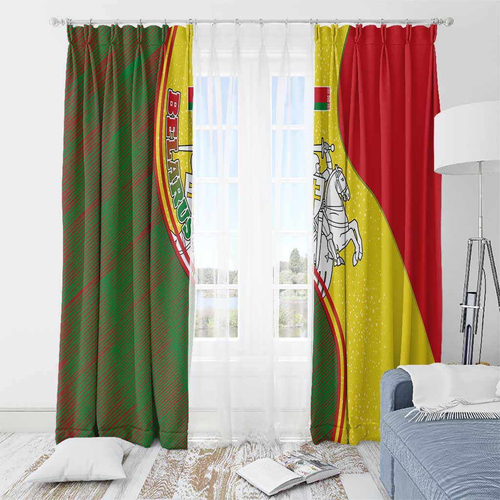 Belarus Pahonia Knight Crest Window Curtain with Red Green Yellow Folk Pattern Design