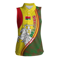 Belarus Pahonia Knight Crest Women Sleeveless Polo Shirt with Red Green Yellow Folk Pattern Design