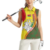 Belarus Pahonia Knight Crest Women Sleeveless Polo Shirt with Red Green Yellow Folk Pattern Design
