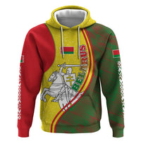 Belarus Pahonia Knight Crest Zip Hoodie with Red Green Yellow Folk Pattern Design