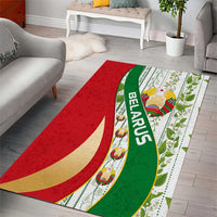 Belarus National Emblem Area Rug with Green Red Gold Floral Folk Pattern Design