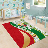 Belarus National Emblem Area Rug with Green Red Gold Floral Folk Pattern Design