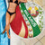 Belarus National Emblem Beach Blanket with Green Red Gold Floral Folk Pattern Design
