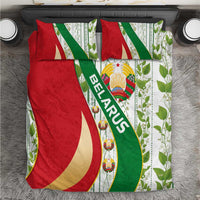 Belarus National Emblem Bedding Set with Green Red Gold Floral Folk Pattern Design