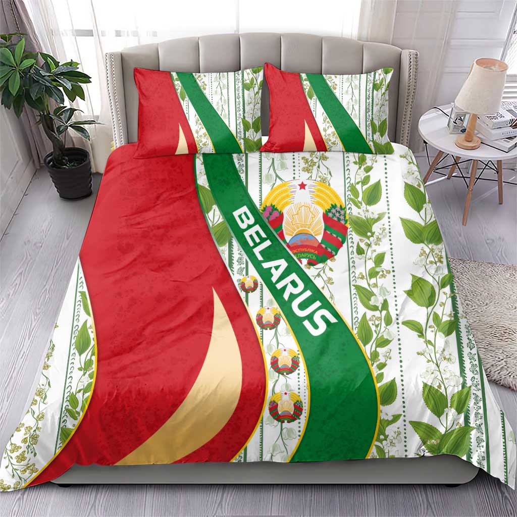 Belarus National Emblem Bedding Set with Green Red Gold Floral Folk Pattern Design