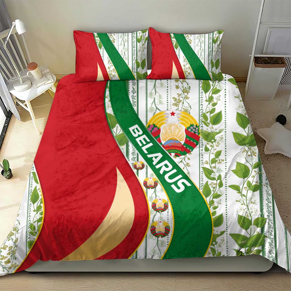 Belarus National Emblem Bedding Set with Green Red Gold Floral Folk Pattern Design