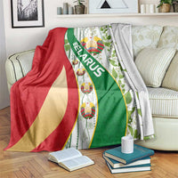 Belarus National Emblem Blanket with Green Red Gold Floral Folk Pattern Design