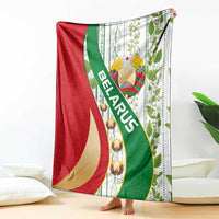 Belarus National Emblem Blanket with Green Red Gold Floral Folk Pattern Design