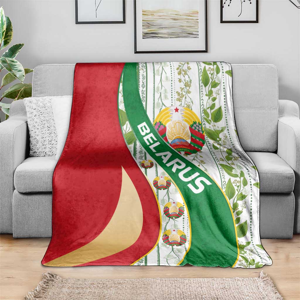 Belarus National Emblem Blanket with Green Red Gold Floral Folk Pattern Design