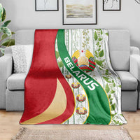 Belarus National Emblem Blanket with Green Red Gold Floral Folk Pattern Design