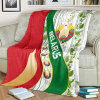 Belarus National Emblem Blanket with Green Red Gold Floral Folk Pattern Design