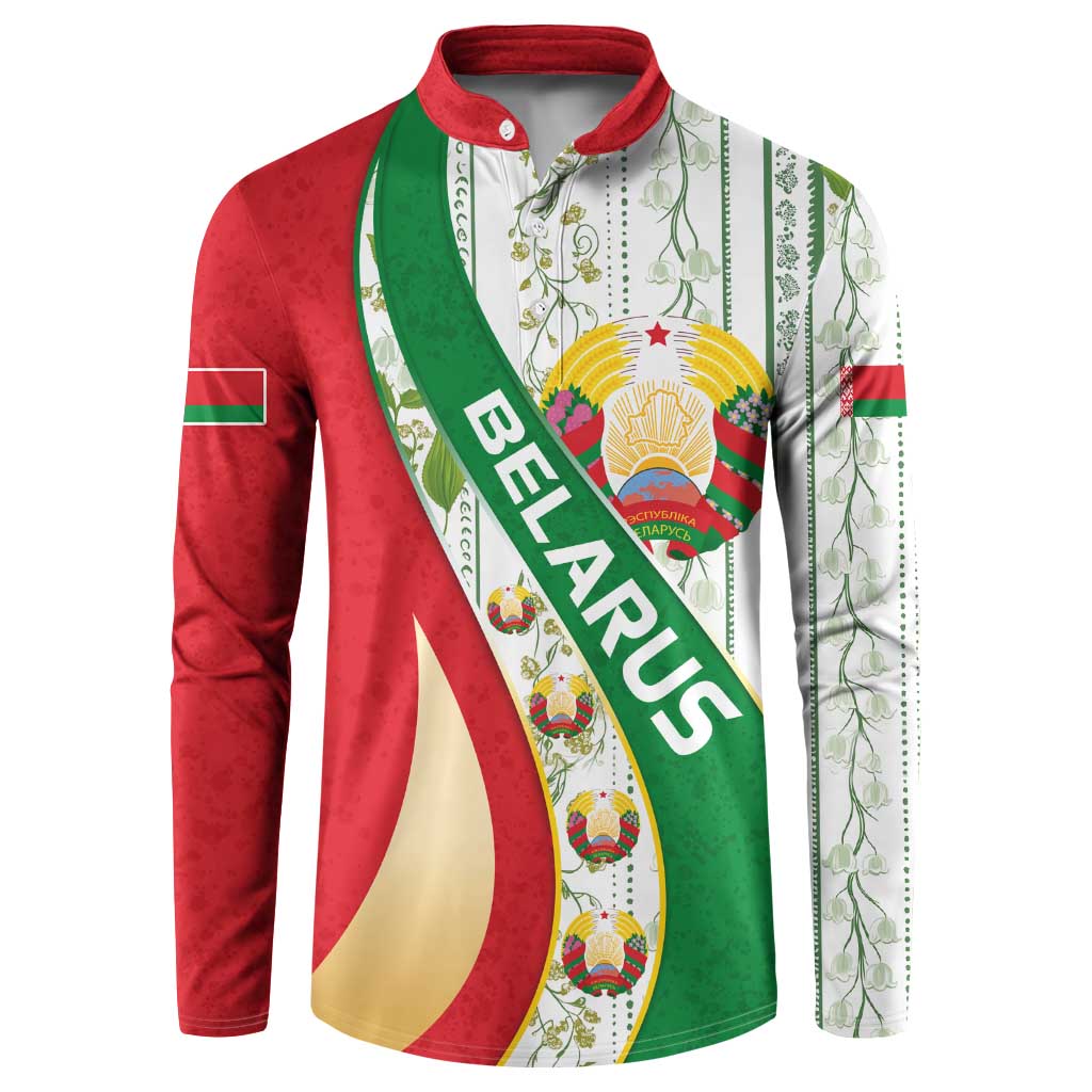 Belarus National Emblem Button Sweatshirt with Green Red Gold Floral Folk Pattern Design