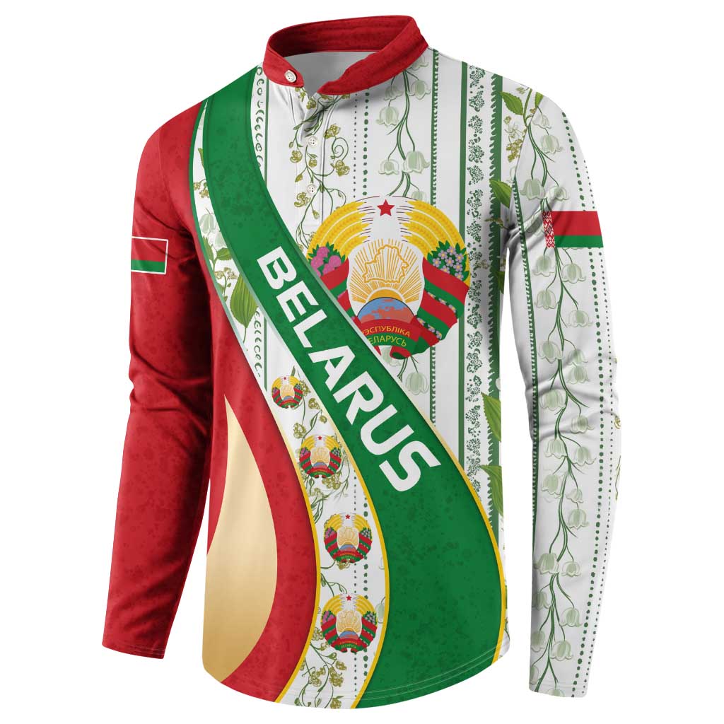 Belarus National Emblem Button Sweatshirt with Green Red Gold Floral Folk Pattern Design