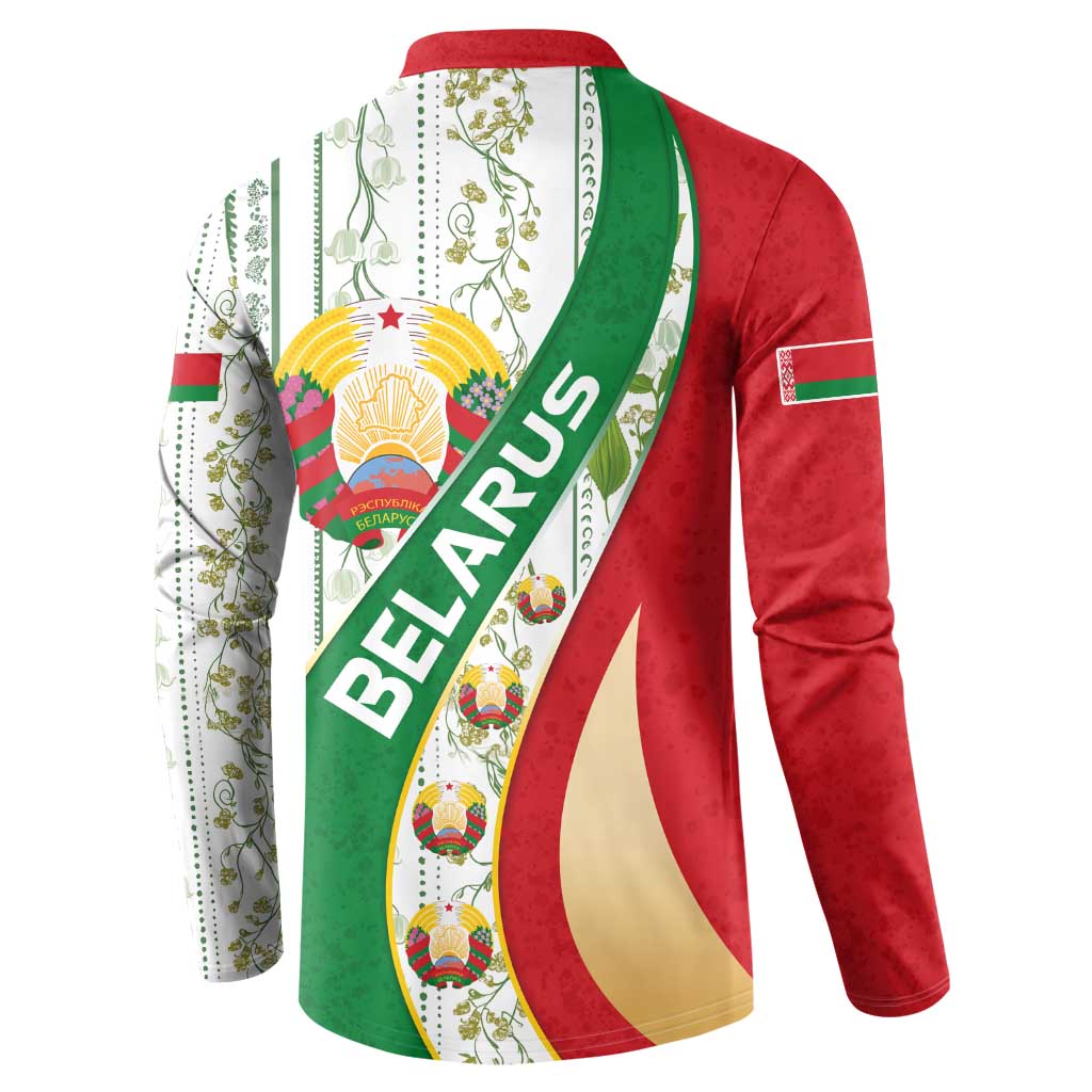 Belarus National Emblem Button Sweatshirt with Green Red Gold Floral Folk Pattern Design