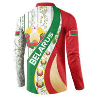 Belarus National Emblem Button Sweatshirt with Green Red Gold Floral Folk Pattern Design