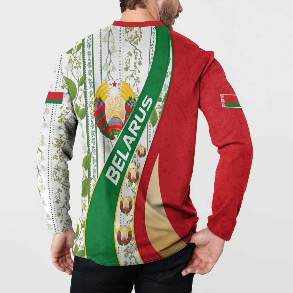 Belarus National Emblem Button Sweatshirt with Green Red Gold Floral Folk Pattern Design