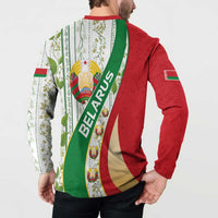 Belarus National Emblem Button Sweatshirt with Green Red Gold Floral Folk Pattern Design