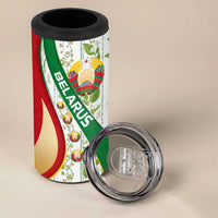 Belarus National Emblem 4 in 1 Can Cooler Tumbler with Green Red Gold Floral Folk Pattern Design