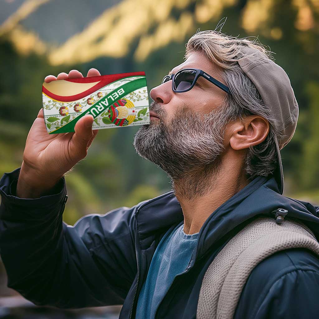 Belarus National Emblem 4 in 1 Can Cooler Tumbler with Green Red Gold Floral Folk Pattern Design