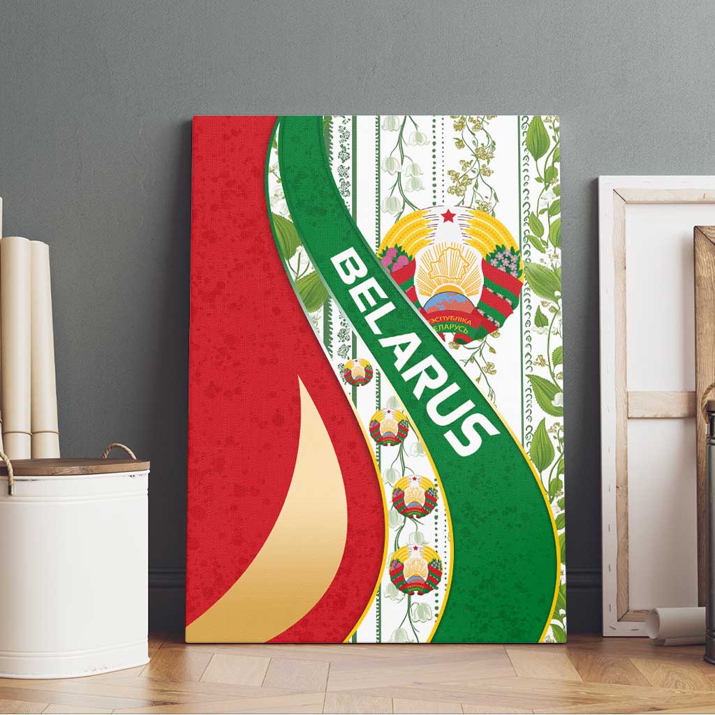 Belarus National Emblem Canvas Wall Art with Green Red Gold Floral Folk Pattern Design
