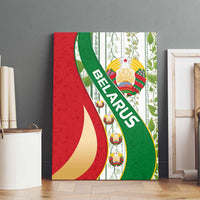Belarus National Emblem Canvas Wall Art with Green Red Gold Floral Folk Pattern Design