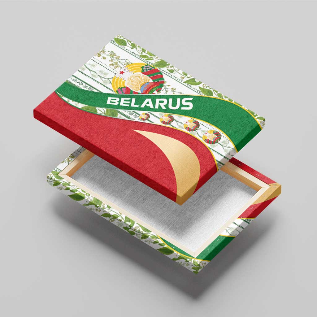 Belarus National Emblem Canvas Wall Art with Green Red Gold Floral Folk Pattern Design