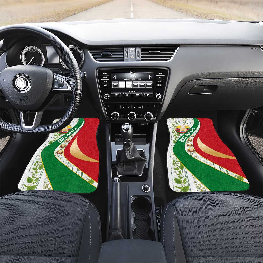 Belarus National Emblem Car Mats with Green Red Gold Floral Folk Pattern Design
