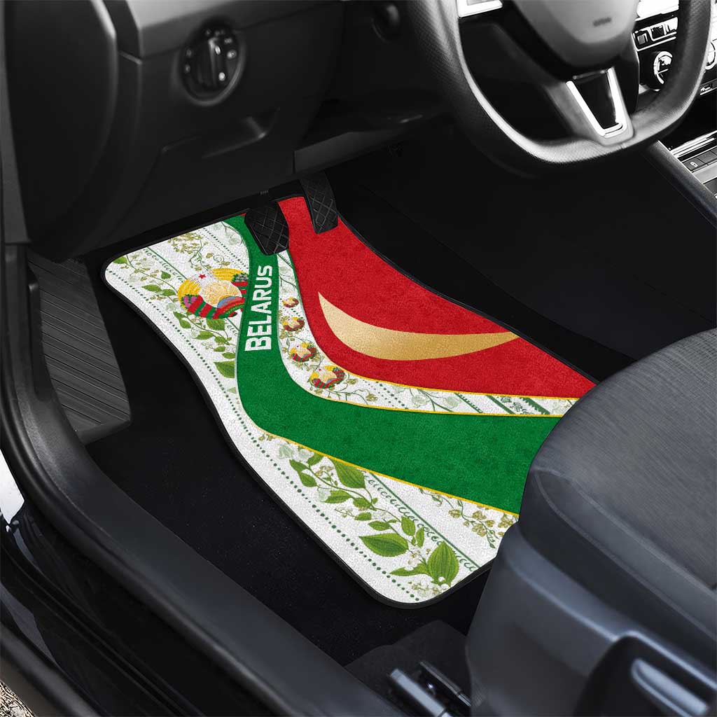 Belarus National Emblem Car Mats with Green Red Gold Floral Folk Pattern Design