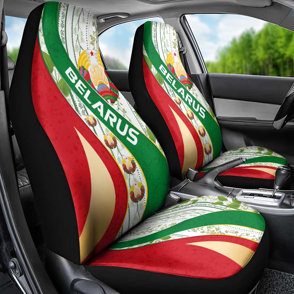 Belarus National Emblem Car Seat Cover with Green Red Gold Floral Folk Pattern Design