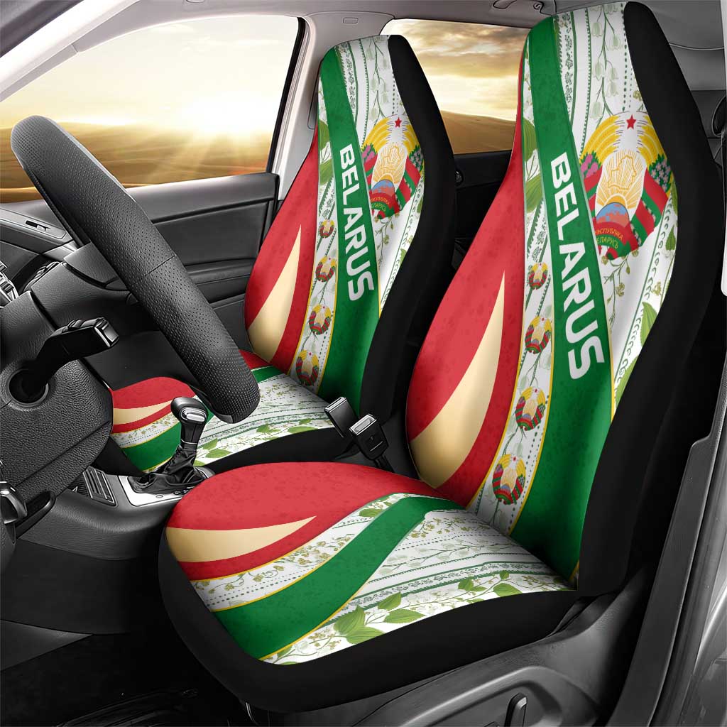Belarus National Emblem Car Seat Cover with Green Red Gold Floral Folk Pattern Design