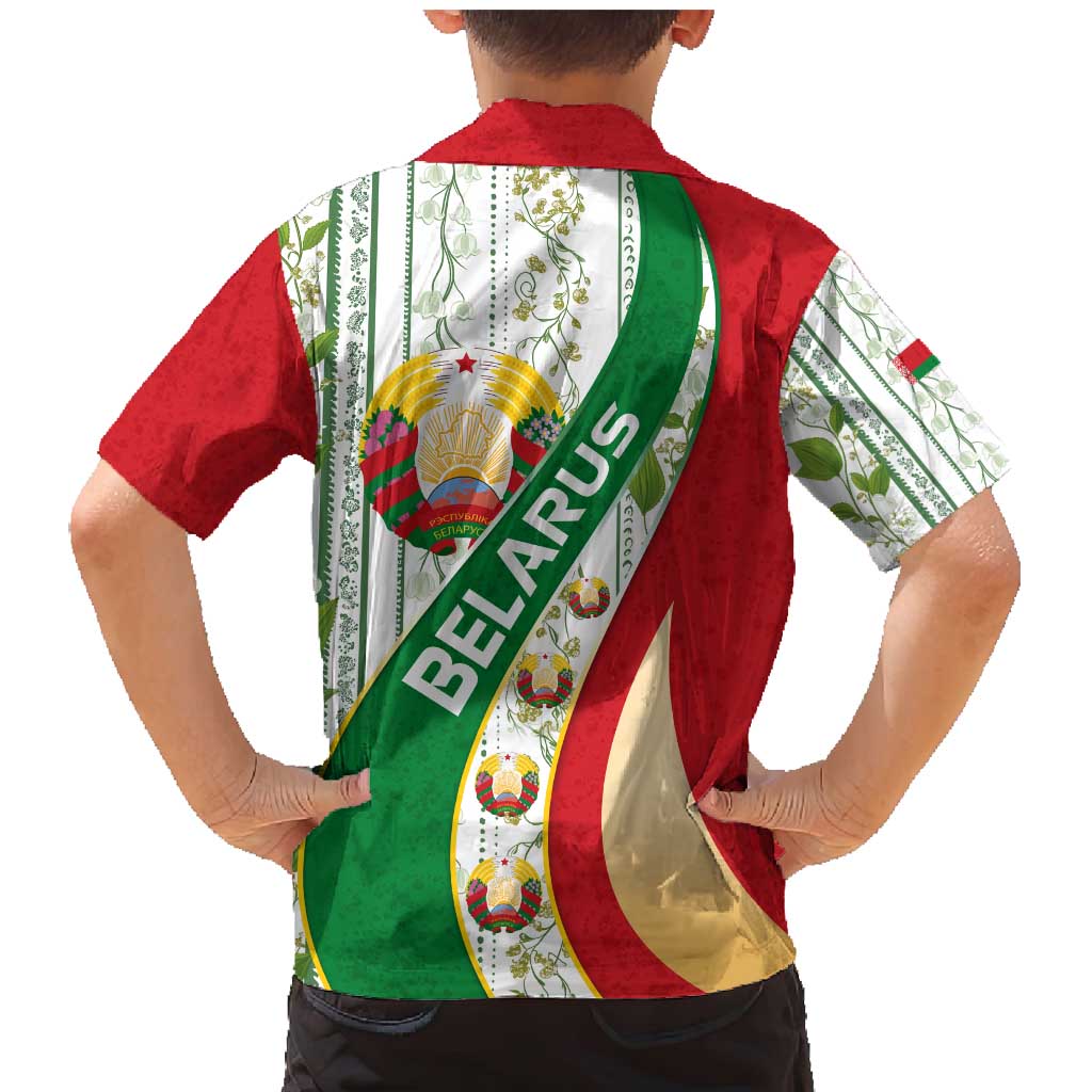 Belarus National Emblem Family Matching Mermaid Dress and Hawaiian Shirt with Green Red Gold Floral Folk Pattern Design
