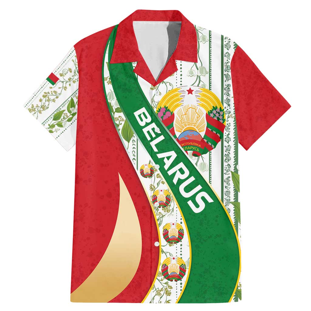 Belarus National Emblem Family Matching Mermaid Dress and Hawaiian Shirt with Green Red Gold Floral Folk Pattern Design