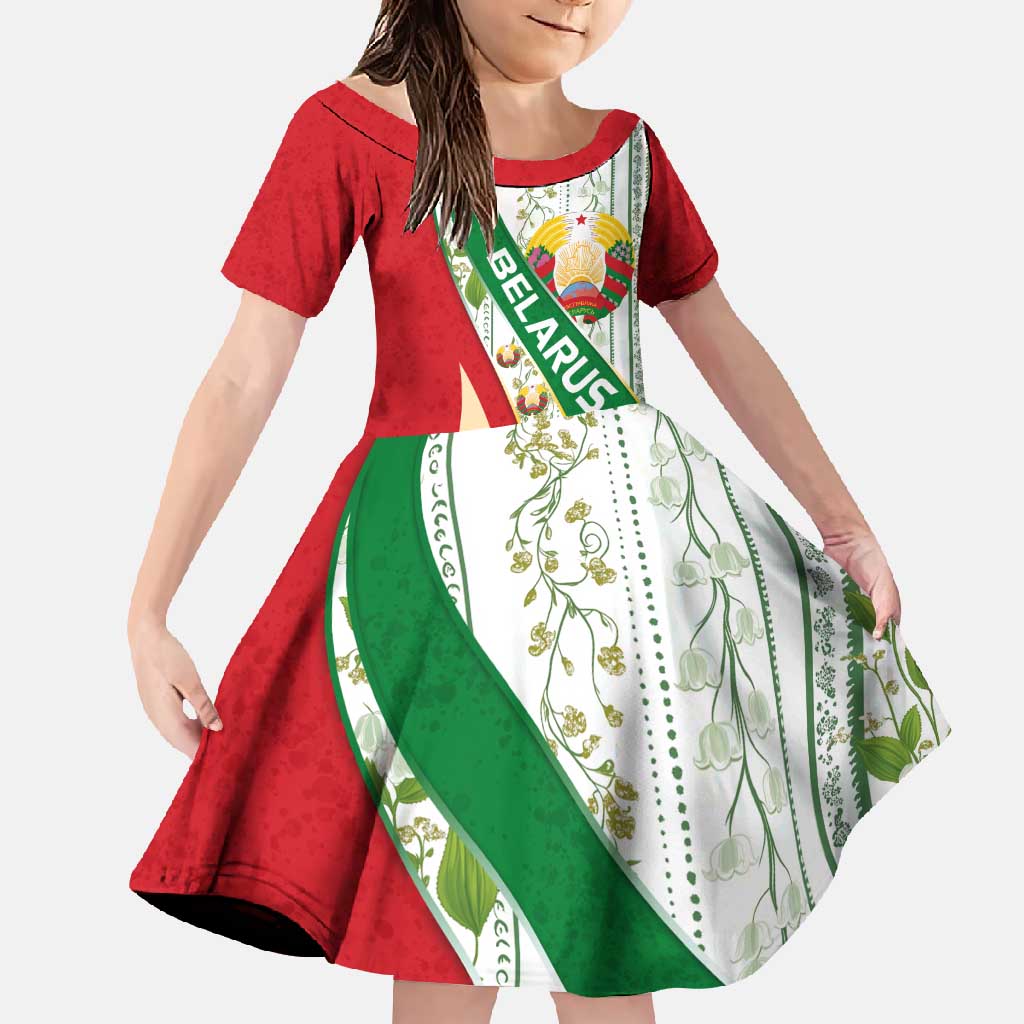Belarus National Emblem Family Matching Off Shoulder Maxi Dress and Hawaiian Shirt with Green Red Gold Floral Folk Pattern Design