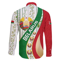 Belarus National Emblem Family Matching Puletasi and Hawaiian Shirt with Green Red Gold Floral Folk Pattern Design