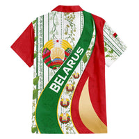 Belarus National Emblem Family Matching Short Sleeve Bodycon Dress and Hawaiian Shirt with Green Red Gold Floral Folk Pattern Design