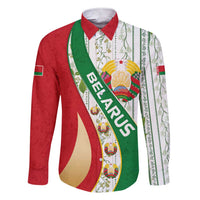 Belarus National Emblem Family Matching Short Sleeve Bodycon Dress and Hawaiian Shirt with Green Red Gold Floral Folk Pattern Design