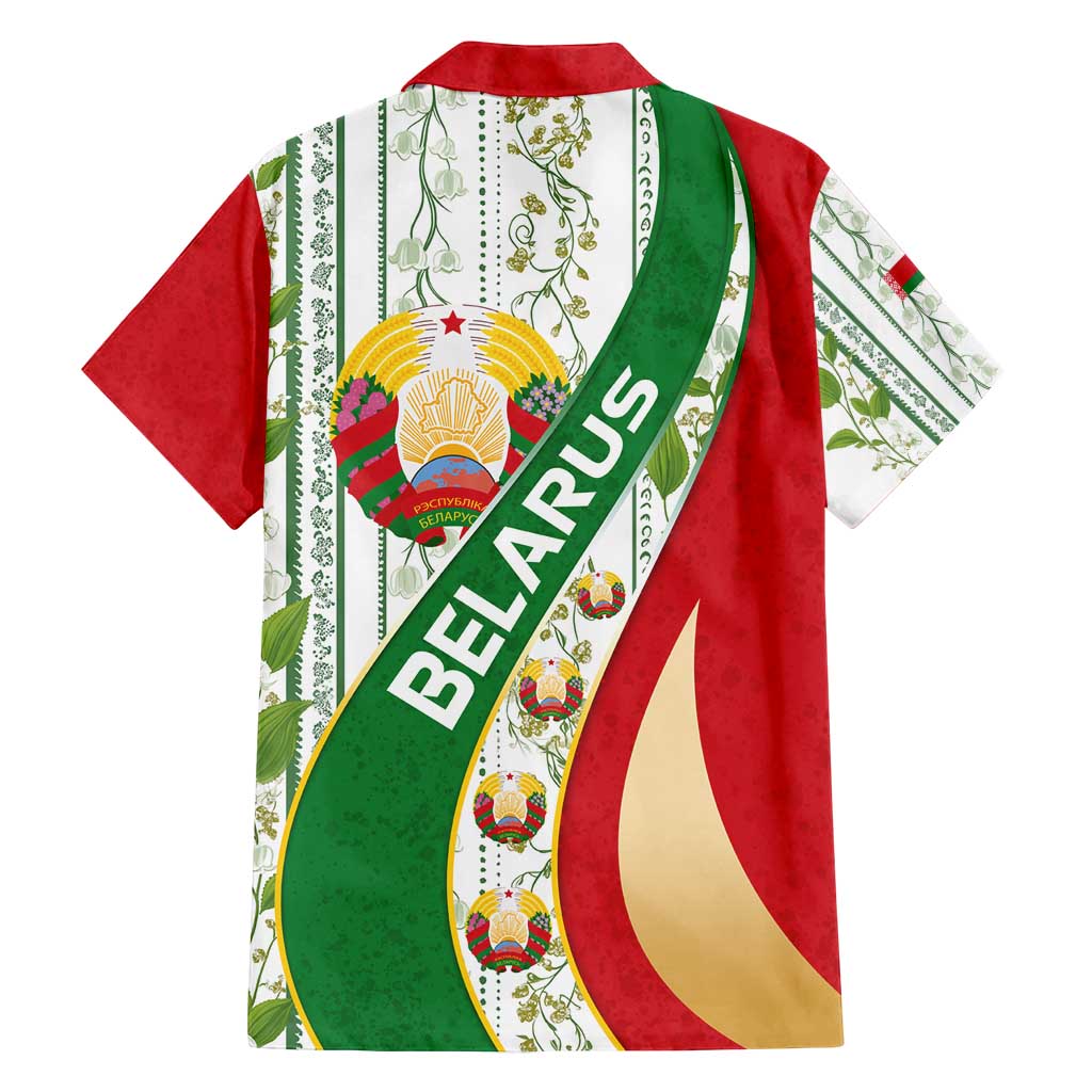 Belarus National Emblem Family Matching Summer Maxi Dress and Hawaiian Shirt with Green Red Gold Floral Folk Pattern Design