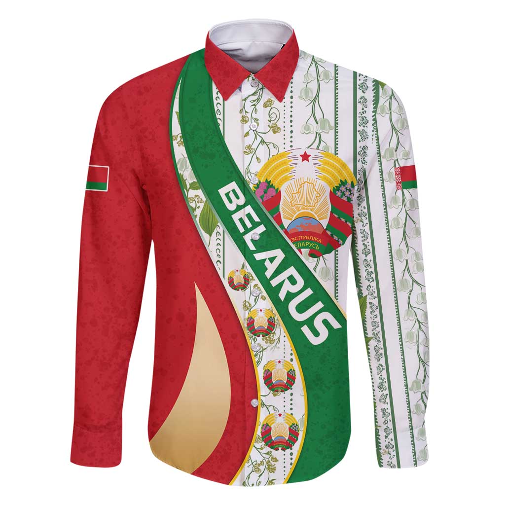 Belarus National Emblem Family Matching Summer Maxi Dress and Hawaiian Shirt with Green Red Gold Floral Folk Pattern Design