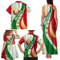Belarus National Emblem Family Matching Tank Maxi Dress and Hawaiian Shirt with Green Red Gold Floral Folk Pattern Design