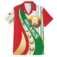 Belarus National Emblem Family Matching Tank Maxi Dress and Hawaiian Shirt with Green Red Gold Floral Folk Pattern Design
