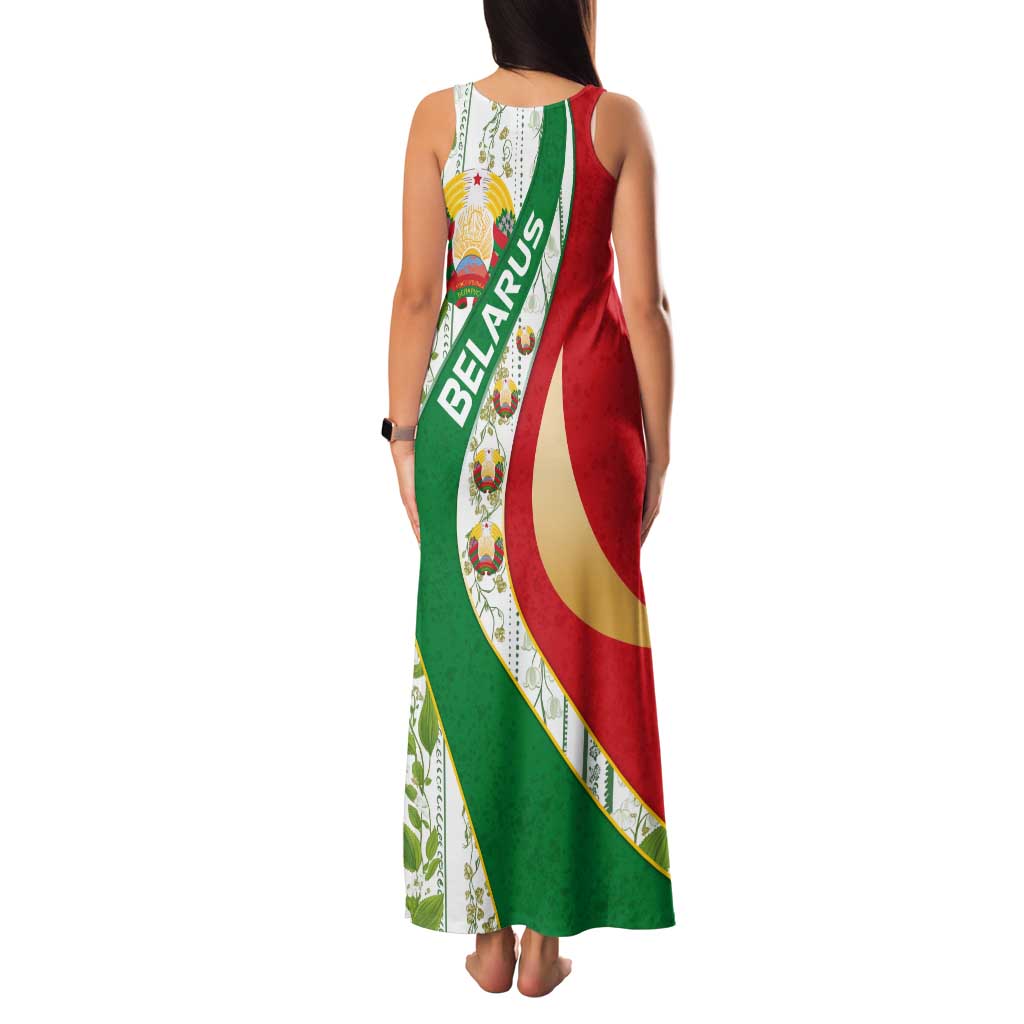 Belarus National Emblem Family Matching Tank Maxi Dress and Hawaiian Shirt with Green Red Gold Floral Folk Pattern Design